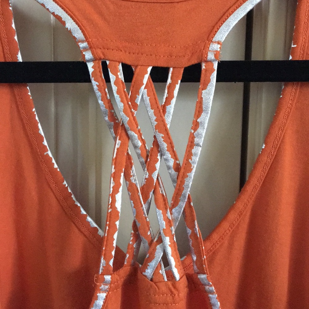 Women’s Orange Sleeveless Tank with Silver Longhorn Logo - Picture 5 of 5